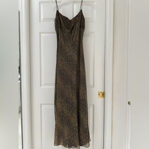 Vintage 90s‎ Y2K Betsey & Adam Snake Print Glittery Gold Prom Maxi Slip Dress L